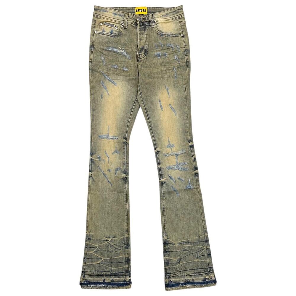 GFTD LA Los Angeles Men's Skinny Stacked Flared Jeans Jack Distressed Rip Denim